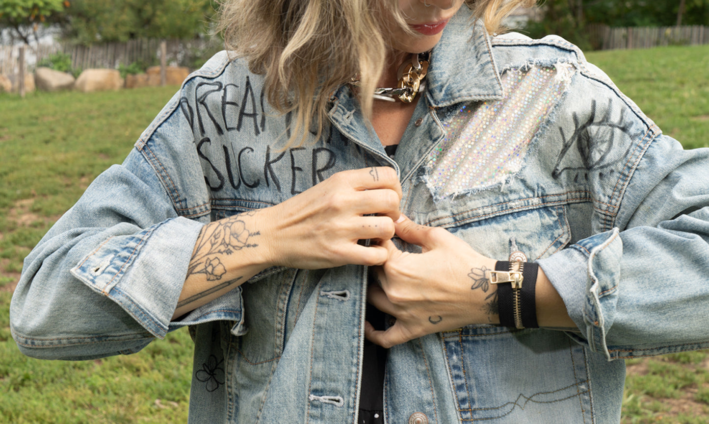 Dream On, Sucker — Upcycled Denim Jacket
