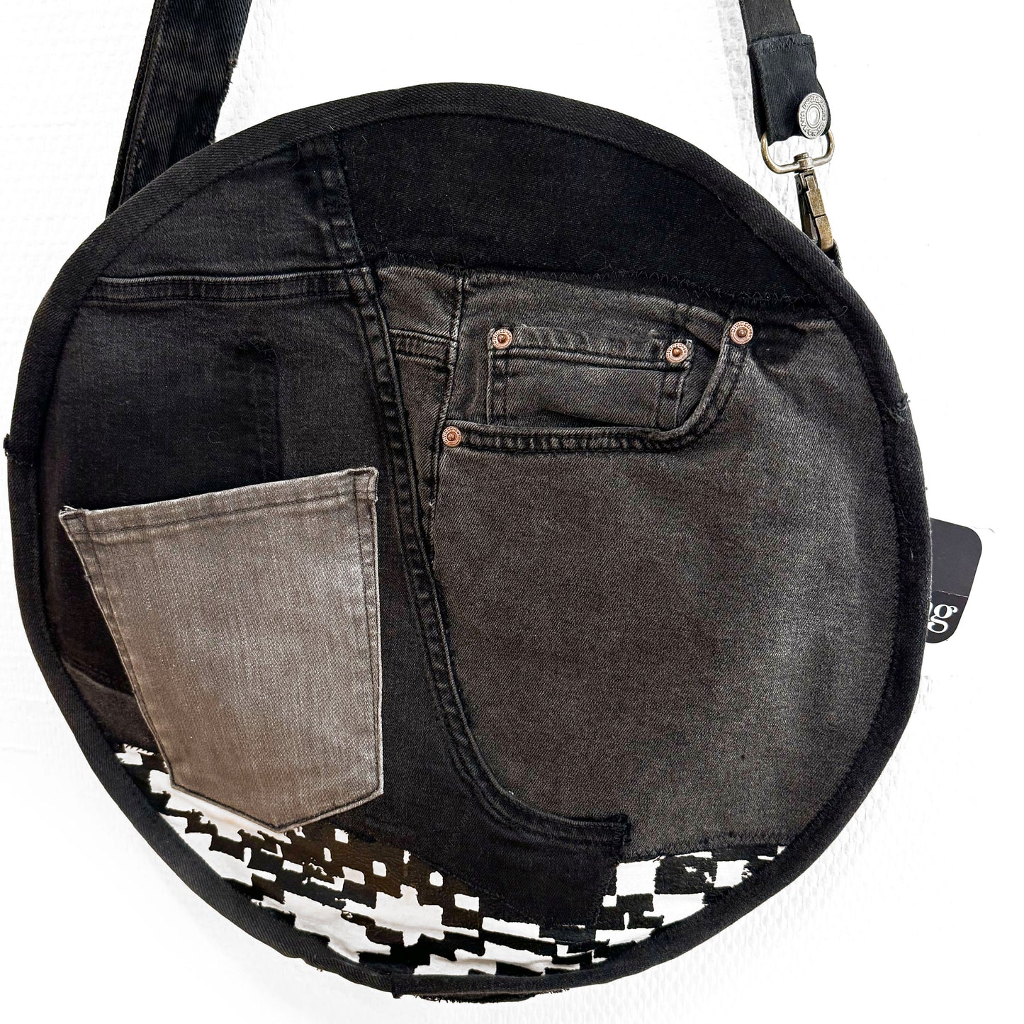 Denim Circle Bag, Black Wash