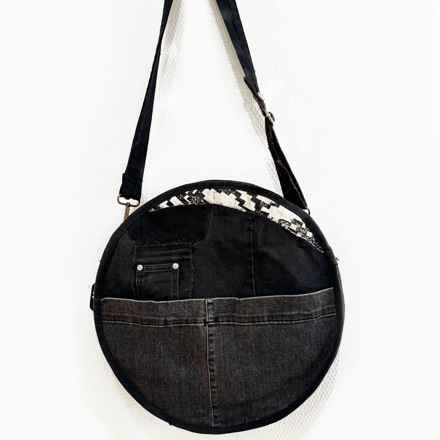 Denim Circle Bag, Black Wash