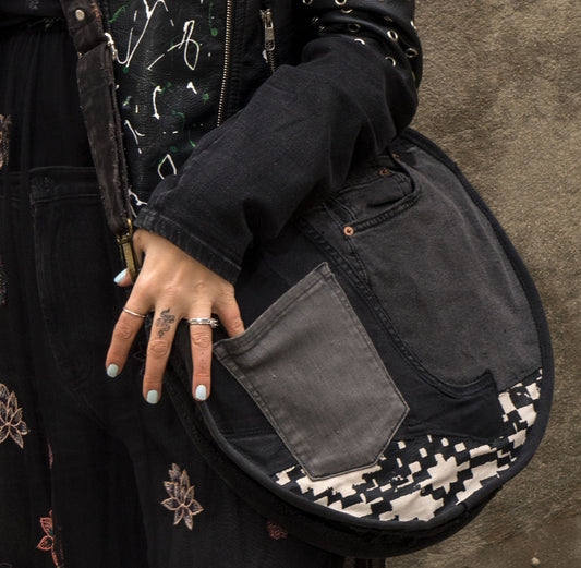 Denim Circle Bag, Black Wash