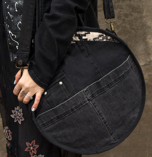 Denim Circle Bag, Black Wash