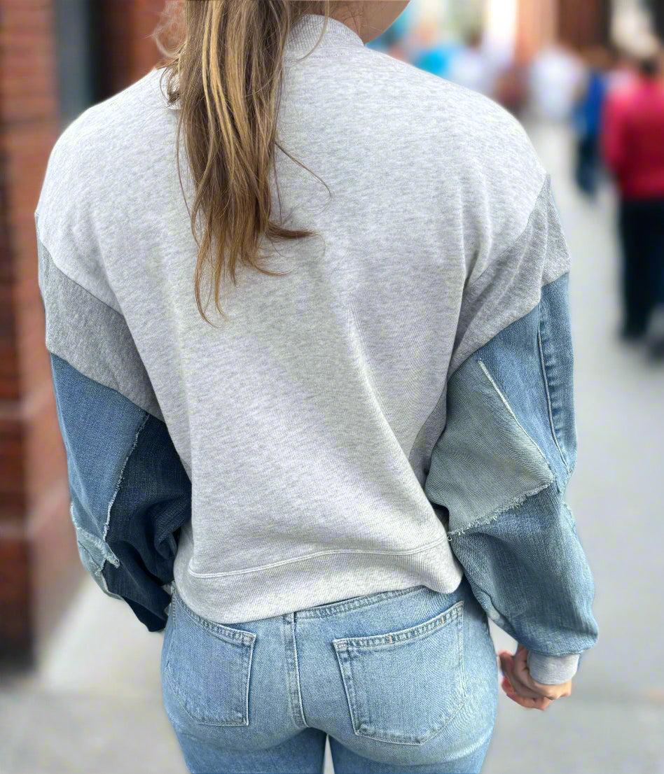 denim sleeve sweatshirt