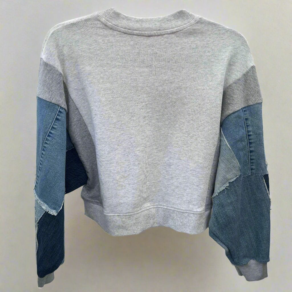 patchwork denim sleeve sweatshirt, handmade, recycled denim