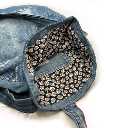 Recycled Denim Patchwork Tote Bag, Indigo Wash