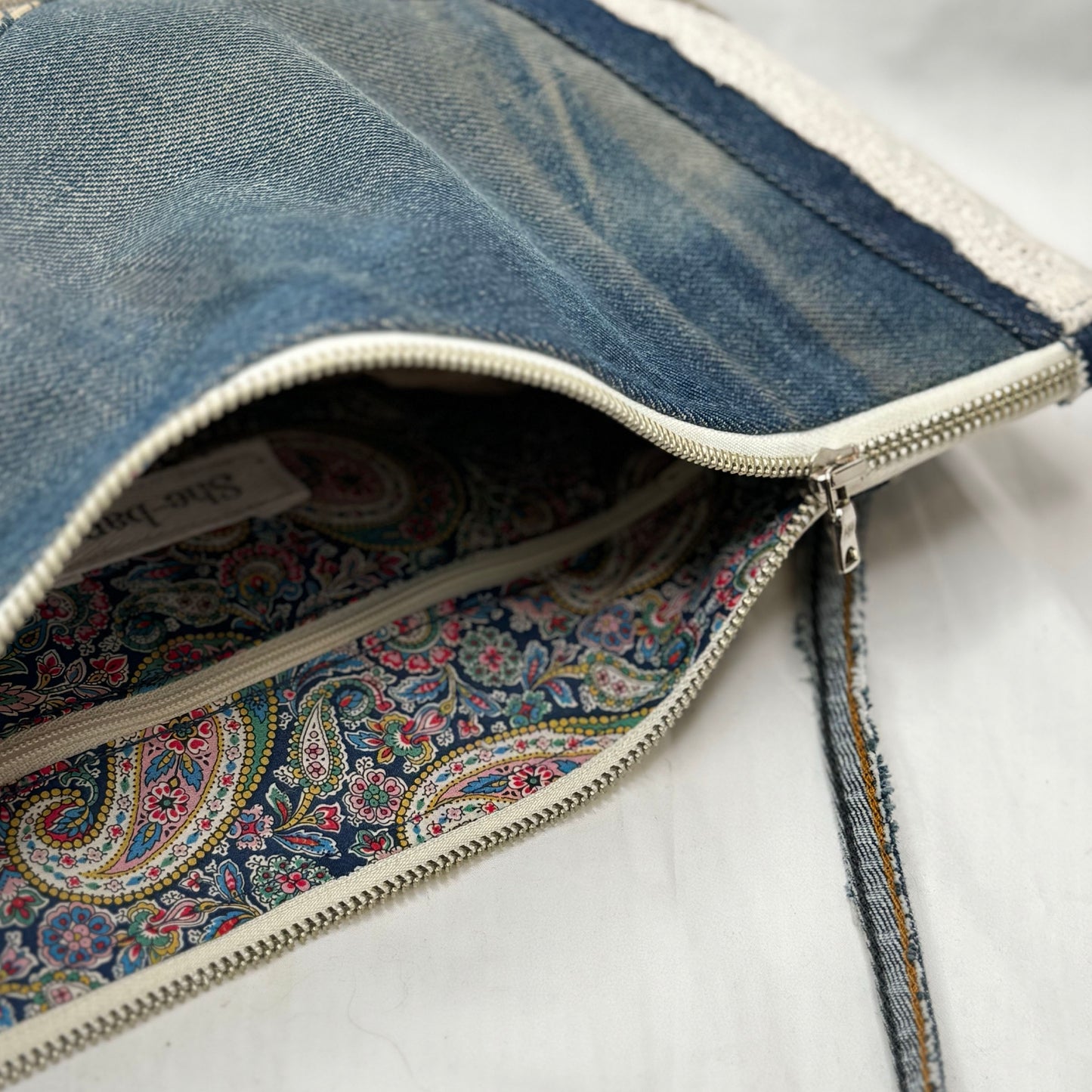 Shibori Denim and Leather Clutch