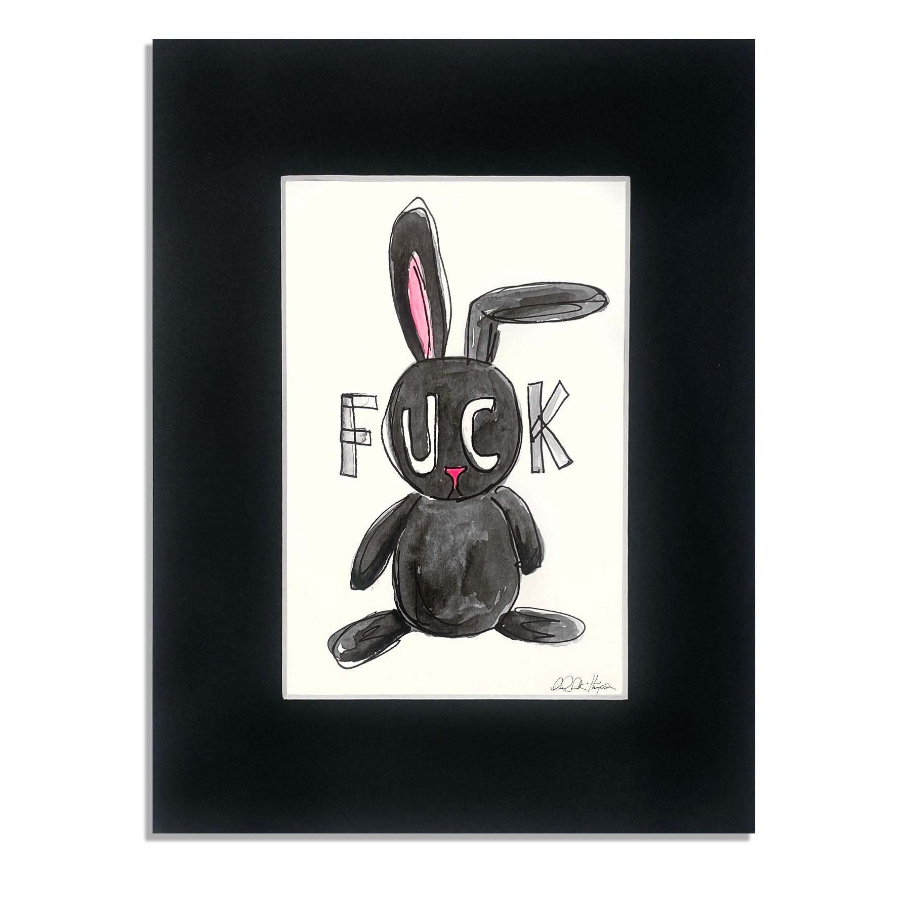 she-bang original fuck bunny watercolor painting, unique fashion, unique art.