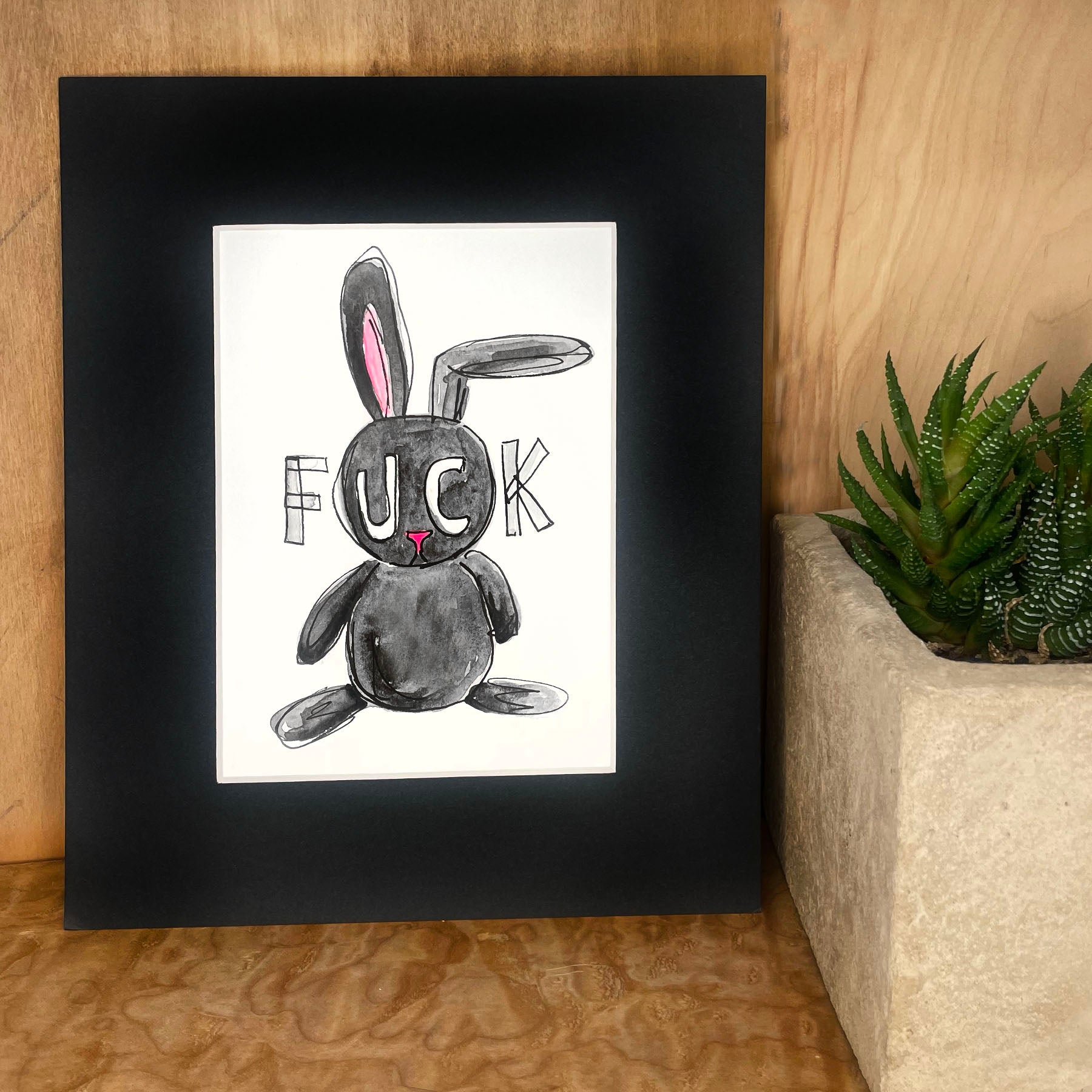 she-bang original fuck bunny watercolor painting, unique fashion, unique art.
