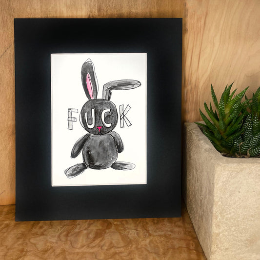 she-bang original fuck bunny watercolor painting, unique fashion, unique art.