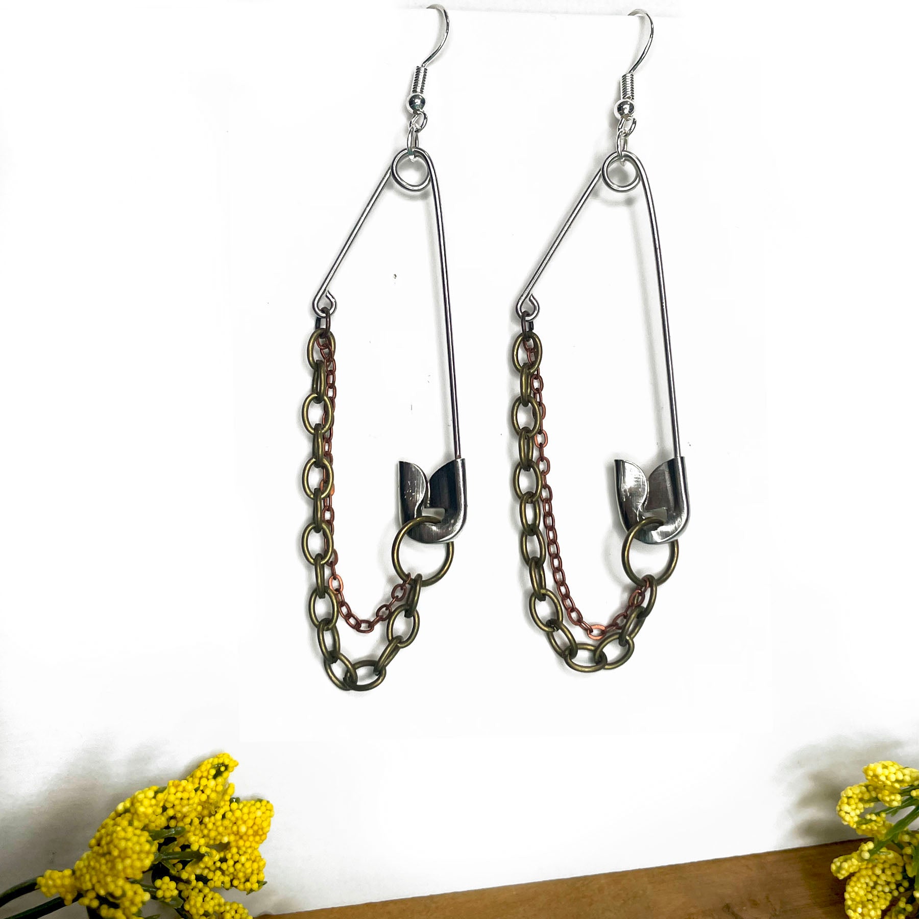 Edgy Safety Pin Earrings | Handmade Jewelry | She-bang Shop Mixed Chain