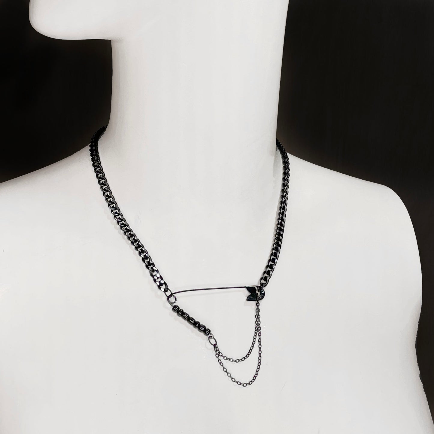 Tough Babe safety pin necklace, Handmade, Black