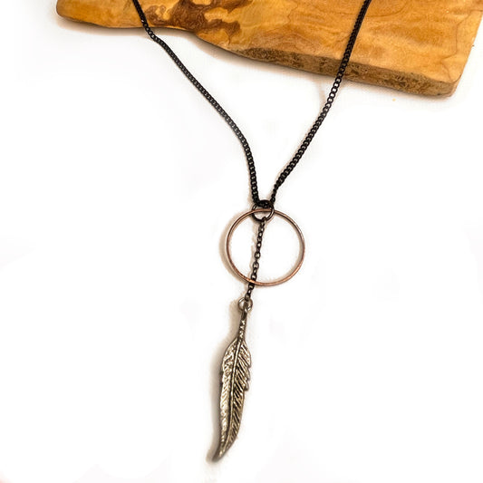 Boho feather necklace, handmade