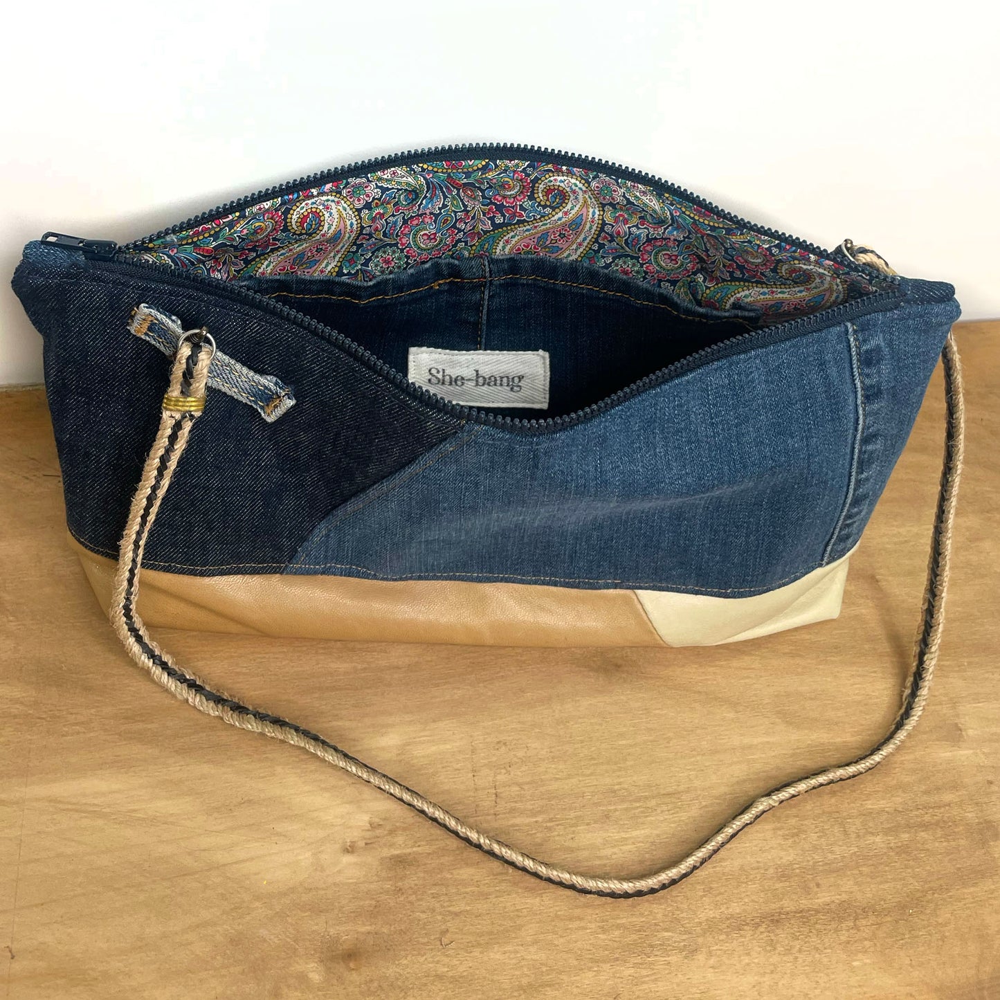 handmade unique handbags, recycled denim bags, handmade genuine leather bags, completely one of a kind bags made by local brooklyn designers.