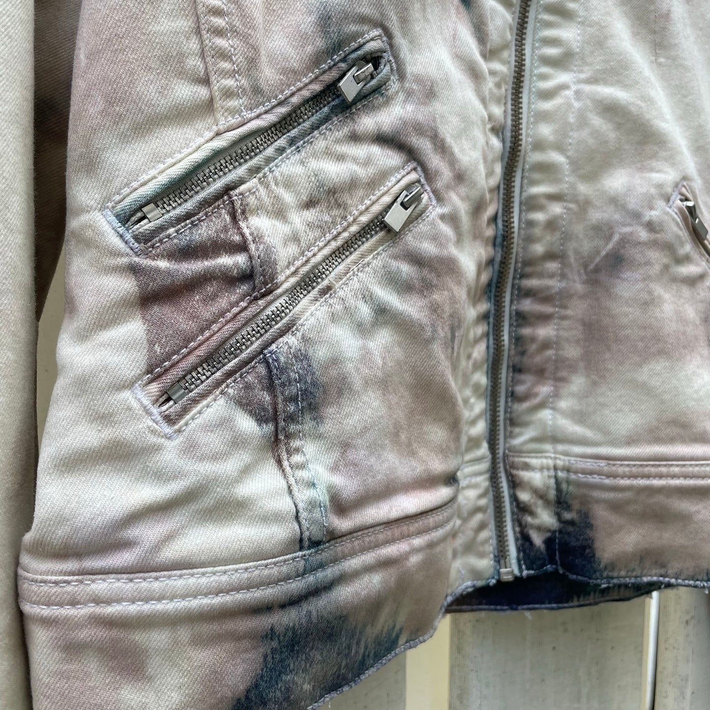 Distressed Denim Jacket, Floral Back, Reworked Upcycle