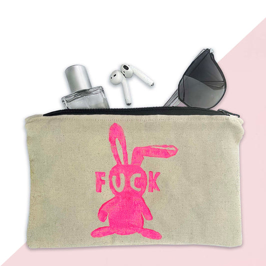 F*ck bunny Cosmetic bag, neon pink, handmade, unique makeup bag, Fuck Bunny