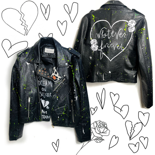 Hand painted vegan leather Jacket, one of a kind