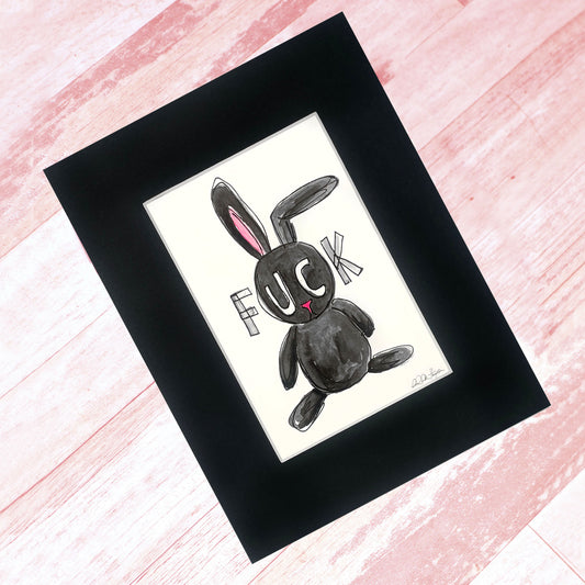 F**k Bunny Original Watercolor painting, 8x10 mat, 5x7 art
