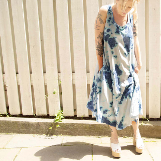 Tie Dye Midi Dress, Hand dyed, Handmade